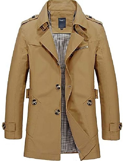 cheap Men&#039;s Outerwear-Men&#039;s Unisex Trench Coat Overcoat Fall Spring Daily Work Regular Coat Notch lapel collar Single Breasted One-button Breathable Regular Fit Casual Jacket Long Sleeve Solid Color Navy Light Khaki Deep