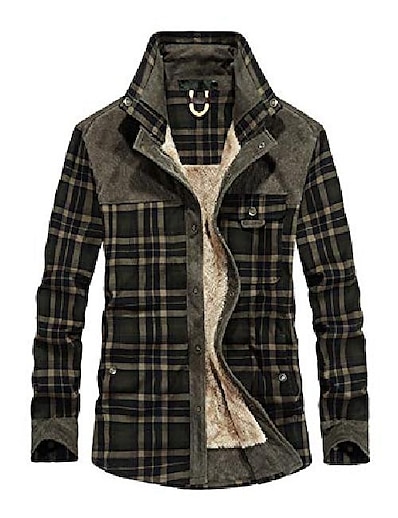 cheap Men’s Jackets &amp; Coats-men&#039;s long sleeve sherpa lined shirt jacket flannel plaid fleece coats (small, dark green)