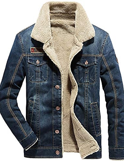 billige Ytterklær til herrer-sherpa fleece foret denim trucker jakke vinter jean cowboy kåpe (x-large, 02 mørkeblå)