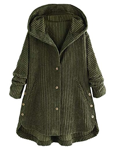 cheap Women&#039;s Outerwear-Women&#039;s Coat Fall Winter Spring Casual Daily Holiday Long Coat Windproof Warm Regular Fit Basic Casual Jacket Long Sleeve Button Solid Color Green Black Coffee