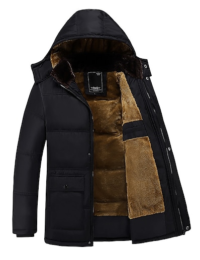 cheap Men&#039;s Outerwear-Men&#039;s Padded Long Coat Regular Fit Jacket Solid Colored Black / Plus Size / Plus Size