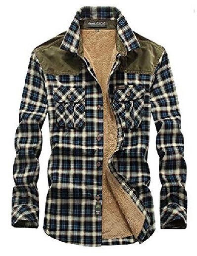 cheap Men’s Jackets &amp; Coats-men&#039;s warm sherpa lined fleece plaid flannel shirt jacket(all sherpa fleece lined)