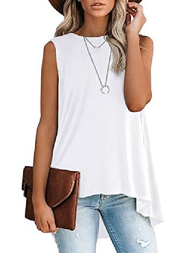 cheap Women&#039;s Tops-Women&#039;s Tank Top Vest T shirt Classic Style Round Neck Basic Tops Wine ArmyGreen White