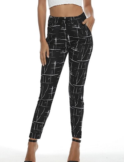 cheap Women&#039;s Bottoms-Women&#039;s Sporty Skinny Harem Pants Full Length Pants Stretchy Daily Cotton Blend Plaid Checkered Mid Waist Outdoor Loose White Black M L XL XXL