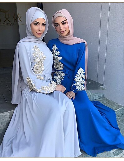 billige Cosplay og Kostymer-Arabisk Muslim Voksne Abaya Dame Kjoler Kaftan-kjole Til polyester Fest Broderi Kjole Ramadan