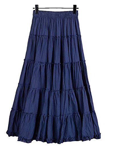 cheap Women&#039;s Bottoms-women&#039;s bohemian elastic waist long skirt cotton circle ruffle broomstick peasant maxi tiered skirts blue