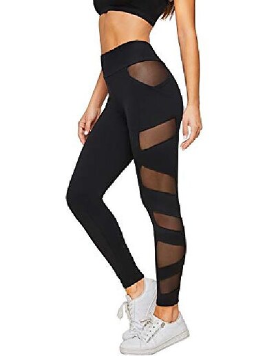 cheap Women&#039;s Bottoms-women&#039;s stretchy skinny sheer mesh insert workout yoga leggings black-1 s