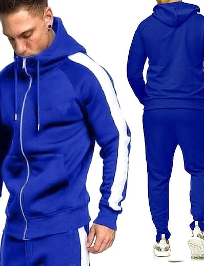 cheap Running, Jogging &amp; Walking-Men&#039;s 2 Piece Full Zip Casual Athleisure Tracksuit Sweatsuit 2pcs Long Sleeve Winter High Waist Thermal Warm Breathable Soft Cotton Fitness Gym Workout Running Jogging Sportswear Color Block Normal