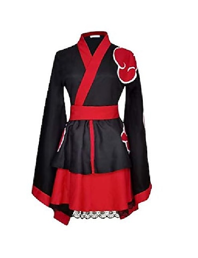 povoljno Anime cosplay -cos naruto akatsuki organizacija lolita kimono haljina cosplay crno-crvena
