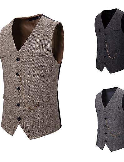 cheap Cosplay &amp; Costumes-The Great Gatsby Gothic Vintage Steampunk Masquerade Vest Waistcoat Outerwear Men&#039;s Slim Fit Costume Black / Gray / Coffee Vintage Cosplay Sleeveless Event / Party