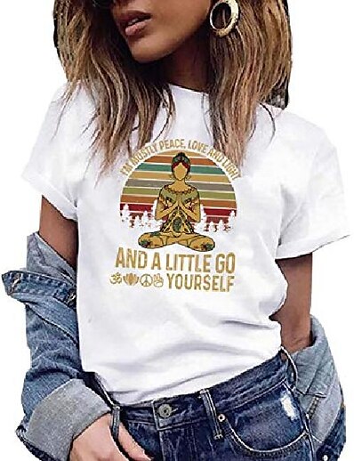 cheap Women&#039;s Tops-women i&#039;m mostly peace love and light t-shirt - retro vintage sunshine for yoga lovers meditation and spirituality tee white