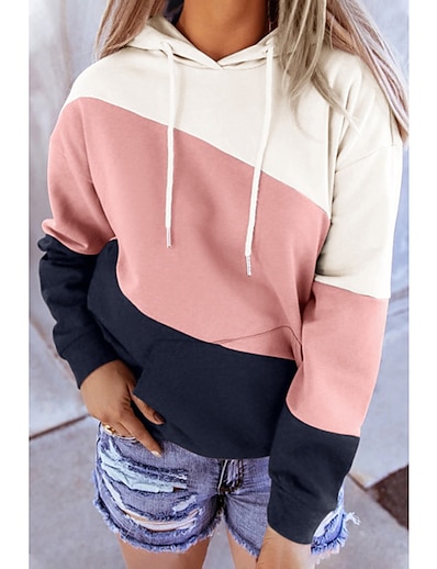 cheap Women&#039;s Tops-Women&#039;s Color Block Hoodie Pullover Daily Basic Hoodies Sweatshirts  Blushing Pink Gray Light Blue