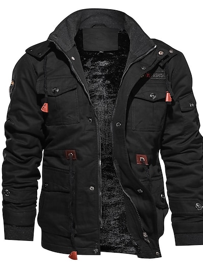 저렴한 남성 아우터웨어-남성 겨울 코트 후드 따뜻한 두꺼운 재킷 양털 안감 캐주얼 재킷 남성 하이킹 재킷 파카 재킷 따뜻한 재킷 남성 블랙