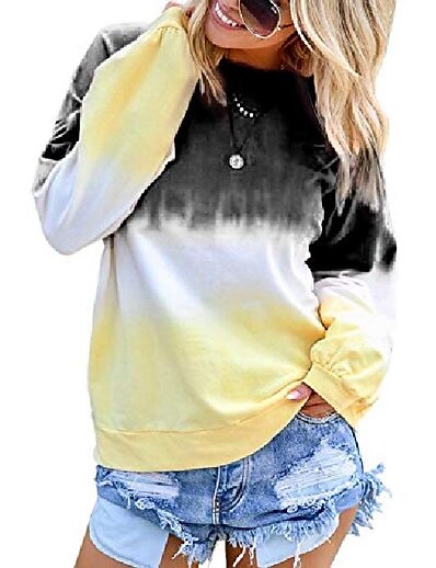cheap Women&#039;s Tops-womens casual long sleeve gradient print shirt loose pullover sweatshirt tops m black
