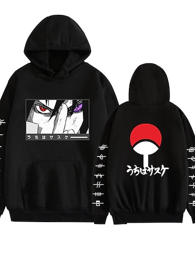 cheap Cosplay &amp; Costumes-Inspired by Naruto Cosplay Costume Hoodie Uchiha Sasuke Graphic Polyester / Cotton Blend Hoodie Printing Harajuku Graphic For Men&#039;s / Women&#039;s
