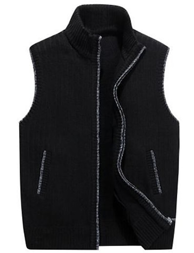 저렴한 스웨터 &amp; 가디건-남성용 가디건 조끼 한 색상 니트 토끼털 민소매 보통 스웨터 가디건 스탠드 푸른 와인 밝은 브라운