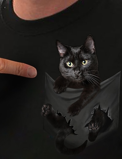 cheap Women&#039;s Tops-Women&#039;s T shirt 3D Cat Cat 3D Graphic Prints Round Neck Print Basic Tops Black White