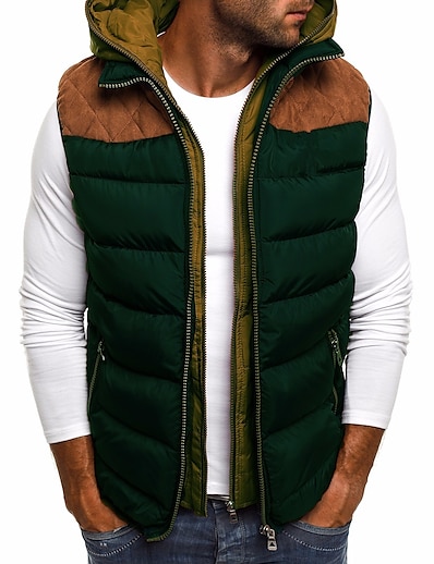 cheap Men&#039;s Outerwear-Men&#039;s Vest Regular Coat Regular Fit Jacket Striped Solid Colored Wine Army Green Gray