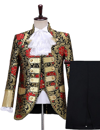 cheap Historical &amp; Vintage Costumes-Prince Aristocrat Retro Vintage Medieval Renaissance Outfits Masquerade Outerwear Adults&#039; Men&#039;s Polyester Costume Rosy Pink / Wine / Red Vintage Cosplay Long Sleeve Party Performance Queen&#039;s Platinum