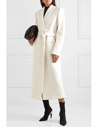 hesapli Kadın Dış Giyim-Kadın&#039;s Kaban Sonbahar Kış Bahar Cadde Günlük Uzun Ceket Rüzgar Geçirmez Normal İş Zarif Günlük Ceketler Uzun Kollu Tek Renk Beyaz