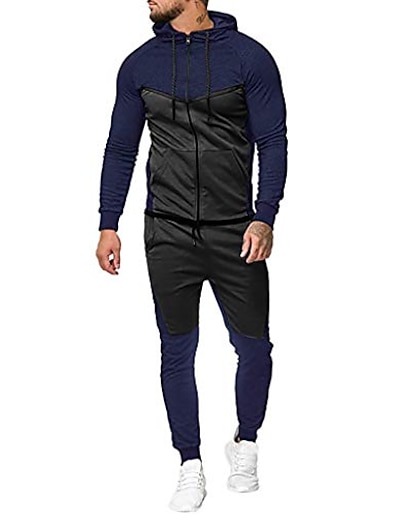 cheap Men&#039;s Tops-mens sport sweat sants sweatshirt suit, slim fit zip hoodie jogging pencil pants tracksuit sets for men 2 pieces