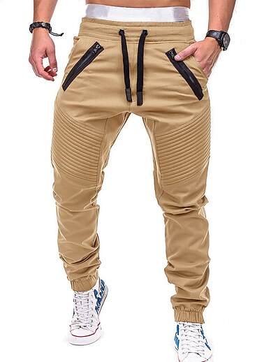 cheap Men&#039;s Bottoms-Men&#039;s Casual Elastic Waistband Drawstring with Side Pocket Jogger Pants Sweatpants Full Length Pants Micro-elastic Daily Cotton Blend Solid Colored Mid Waist Army Green Black Gray Khaki S M L XL XXL
