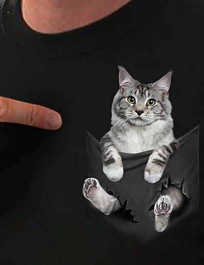 cheap Women&#039;s Tops-Women&#039;s T shirt Cat 3D Graphic Prints Round Neck Print Basic Tops Black White