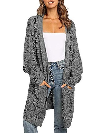 cheap Sweaters &amp; Cardigans-Women&#039;s Cardigan Solid Color Cotton Long Sleeve Sweater Cardigans Others Light Pink Navy Gray