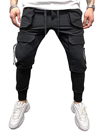 cheap Men&#039;s Bottoms-Men&#039;s Casual Athleisure Multiple Pockets Elastic Drawstring Design Jogger Trousers Cargo Pants Pants Solid Color White Black Gray M L XL XXL XXXL