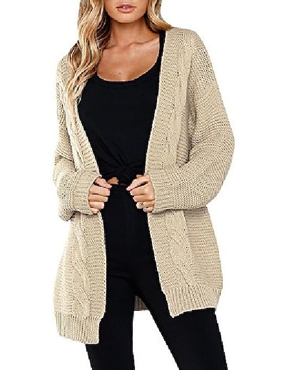 cheap Sweaters &amp; Cardigans-Women&#039;s Cardigan Solid Color Basic Long Sleeve Sweater Cardigans Fall Winter Spring Open Front Light Pink Apricot Pickle green / Slim