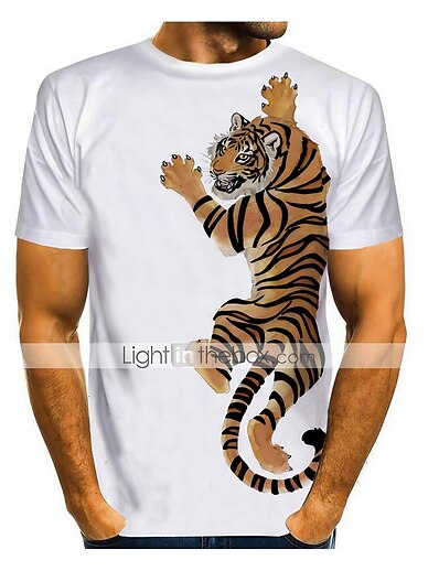 cheap Men&#039;s Tops-Men&#039;s Tee T shirt Tee Graphic 3D Tiger Animal 3D Print Round Neck Plus Size Daily Sports Short Sleeve Print Tops Casual Fashion Modern White and Yellow White and Red White / Black