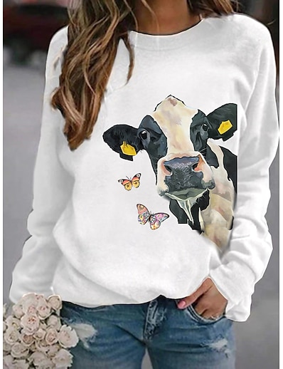 cheap Women&#039;s Tops-Women&#039;s Graphic Butterfly Cow Hoodie Sweatshirt Daily Basic Casual Hoodies Sweatshirts  Pink Black White