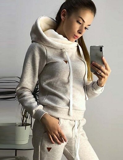 cheap Two Piece Set-Women&#039;s Sweatsuit 2 Piece Set Hoodie Drawstring Loose Fit Solid Color Polyester Sport Athleisure Long Sleeve Clothing Suit Everyday Use Soft Comfortable Casual Athleisure Daily / Spring / Fall