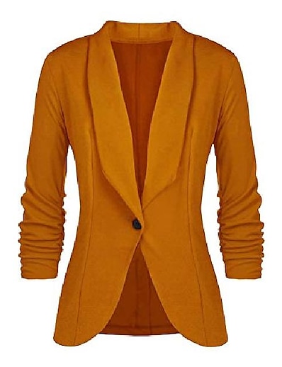 hesapli Kadın Dış Giyim-Kadın&#039;s Blazer Tek Renk Temel Uzun Kollu Ceket Cadde Sonbahar Bahar Normal Ceketler Şarap / Günlük