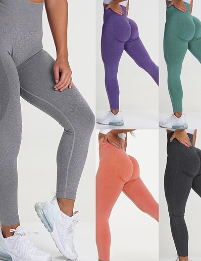 cheap Basic Collection-Women&#039;s Yoga Pants High Waist Tights Leggings Bottoms Seamless Solid Color Moisture Wicking Zhangqing smiley trousers Dark green smiley trousers Sky Blue Smiley Trousers Yoga Fitness Running Nylon
