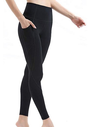 cheap Exercise, Fitness &amp; Yoga-Women&#039;s Yoga Pants High Waist Tights Leggings Bottoms Side Pockets Solid Color Tummy Control Butt Lift Moisture Wicking Black Dark Navy Yoga Fitness Gym Workout Spandex Winter Sports Activewear Skinny