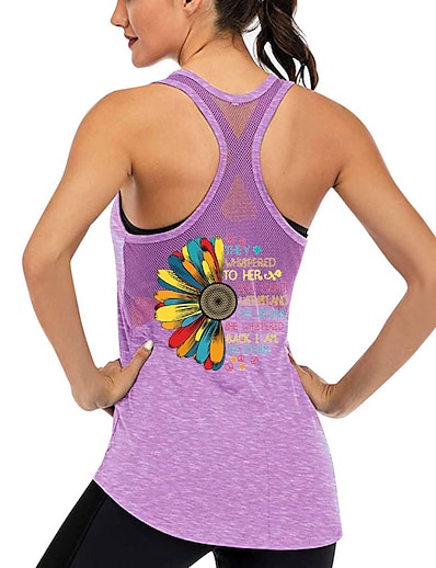 cheap Exercise, Fitness &amp; Yoga-Women&#039;s Yoga Top Racerback Patchwork Summer Floral / Botanical Dark Grey Black Fitness Gym Workout Running Mesh Tank Top T Shirt Sport Activewear High Elasticity Breathable Quick Dry Moisture Wicking