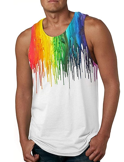 cheap Men-Men&#039;s Tank Top Vest Undershirt Shirt Colorful 3D Print Crew Neck Daily Holiday Sleeveless 3D Print Tops Casual Beach Rainbow / Summer