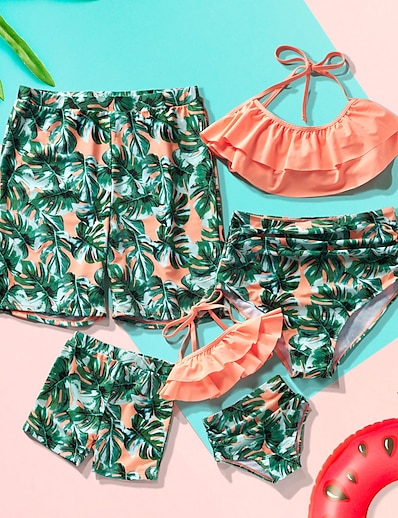 cheap Family Matching Outfits-Family Look Swimwear Graphic Print Green Matching Outfits / Summer
