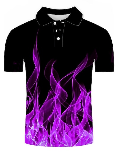cheap Men&#039;s Tops-Men&#039;s Golf Shirt Tennis Shirt Geometric 3D Print Collar Turndown Casual Daily Short Sleeve 3D Print Print Tops Casual Fashion Purple