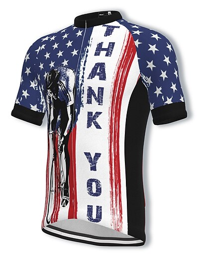 cheap Cycling-21Grams® Men&#039;s Cycling Jersey Short Sleeve Graphic USA National Flag Bike Mountain Bike MTB Road Bike Cycling Jersey Top Blue Breathable Quick Dry Moisture Wicking Spandex Polyester Sports Clothing