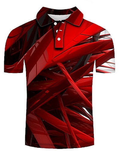cheap Men-Men&#039;s Golf Shirt Tennis Shirt Geometric 3D Print Collar Turndown Casual Daily Short Sleeve 3D Print Print Tops Personalized Casual Fashion Green Purple Yellow / Vacation / Holiday / golf shirts