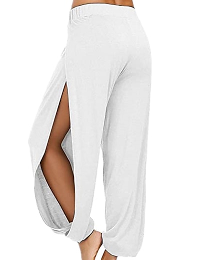 hesapli Egzersiz, Fitness ve Yoga-Kadın&#039;s Yoga Pantolonu Pantolonlar büzgülü kısa pantalon Alt Giyimler Harem Yüksek bölünmüş Tek Renk Yeşil Beyaz Siyah Zumba Yoga Fitness Yaz Spor Dalları Aktif Giyim Salaş Mikro-Esnek / Günlük