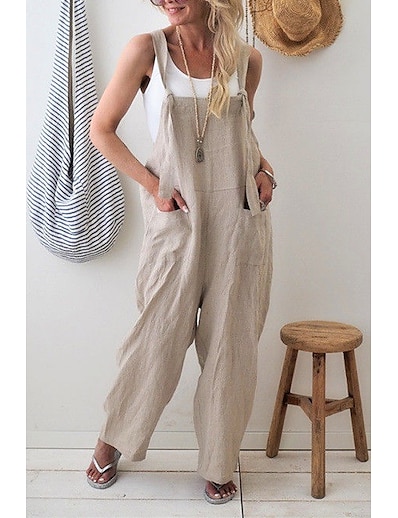 cheap Jumpsuits &amp; Rompers-Women&#039;s Jumpsuit Solid Color Casual Daily Wear Sleeveless Loose S M L Spring