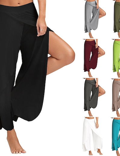 cheap Exercise, Fitness &amp; Yoga Clothing-Women&#039;s Yoga Pants Bottoms Flare Leg High Split Palazzo Wide Leg Quick Dry Light Brown White Black Yoga Fitness Gym Workout Cotton Sports Activewear / Athletic / Athleisure