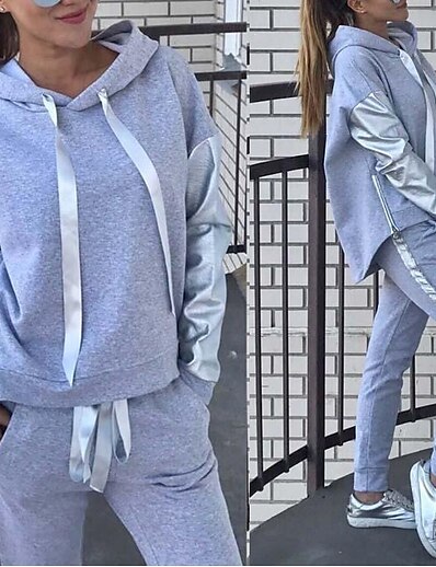 cheap Sports Athleisure-Women&#039;s Sweatsuit 2 Piece Solid Color Sport Athleisure Long Sleeve Clothing Suit Everyday Use Breathable Soft Comfortable Street Casual Athleisure Daily Outdoor