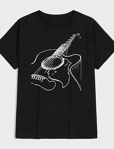 cheap Men&#039;s Tops-Men&#039;s Tee T shirt Tee Shirt Graphic Prints Guitar Hot Stamping Round Neck Casual Daily Short Sleeve Print Tops Basic Designer Big and Tall Black / Summer