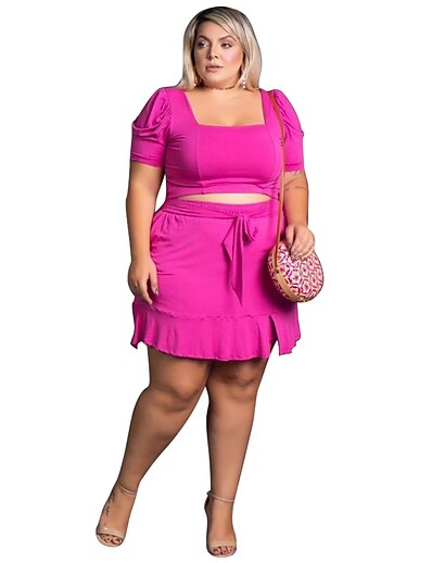 cheap Plus size-Women&#039;s Plus Size Solid Color Sheath Dress Short Sleeve Basic Casual Summer Short Mini Dress Dress