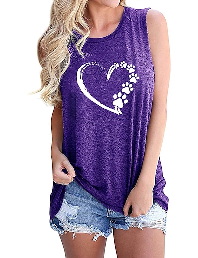 cheap Women&#039;s Tops-Women&#039;s Tank Top Vest T shirt Dog Graphic Heart Round Neck Print Basic Tops Blue Purple Light gray