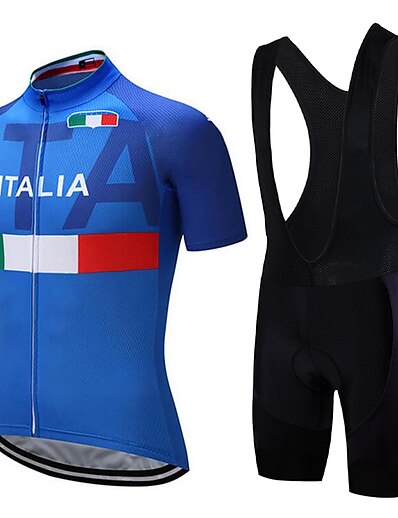 cheap Cycling-21Grams® Italy National Flag Short Sleeve Men&#039;s Cycling Jersey with Bib Shorts - Blue+White Bike UV Protection Breathable Anatomic Design Clothing Suit Sports Terylene Polyester Taffeta Summer